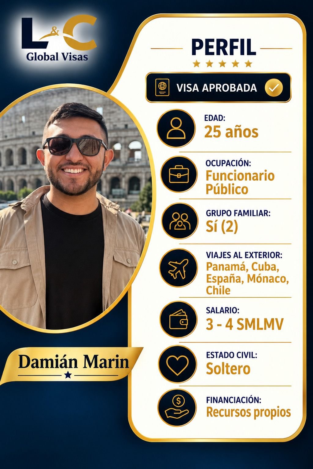 Perfil de Damián Marín, funcionario público de 25 años con visa aprobada